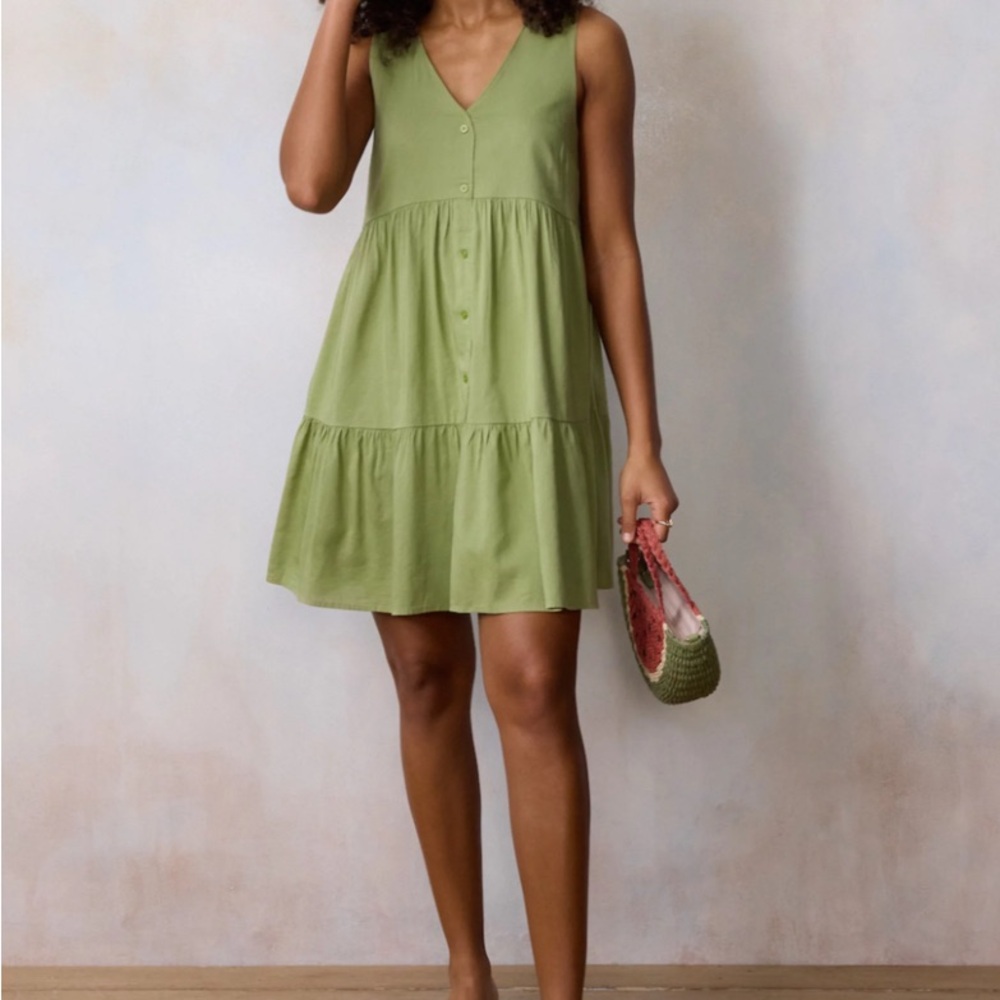 LC Lauren Conrad Olive Green V-Neck Button Front Mini Dress